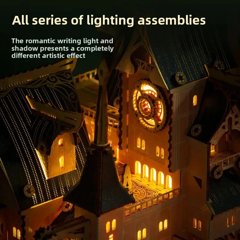 لعبة مكعبات بناء خشبية مصنوعة يدويًا من Magic Castle House Steam City Fantasy هدية عيد ميلاد للأولاد والبنات