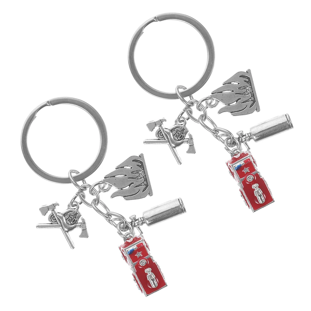 

2Pcs Firefighter Keychain Zinc Alloy Extinguisher Ax Charm Pendant Backpack Ring Purse Handbag Accessories Fire Hat Ladder