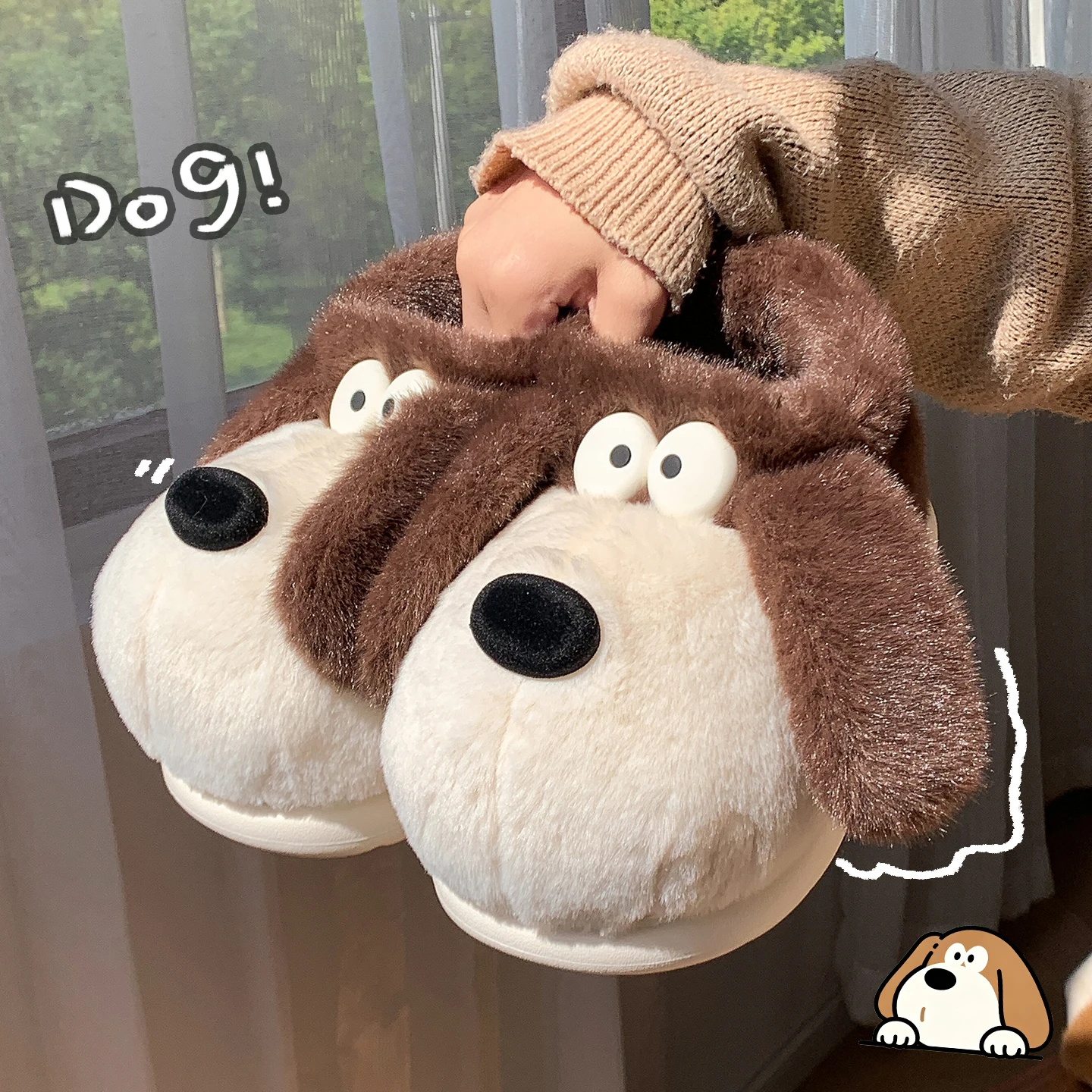 Koreanischer Stil, niedliche Welpen-Hausschuhe aus Plüsch, Damen, Winter, warm, mit weicher Sohle, für drinnen, flauschig, rutschfest, Hausschuhe. – Detail 7