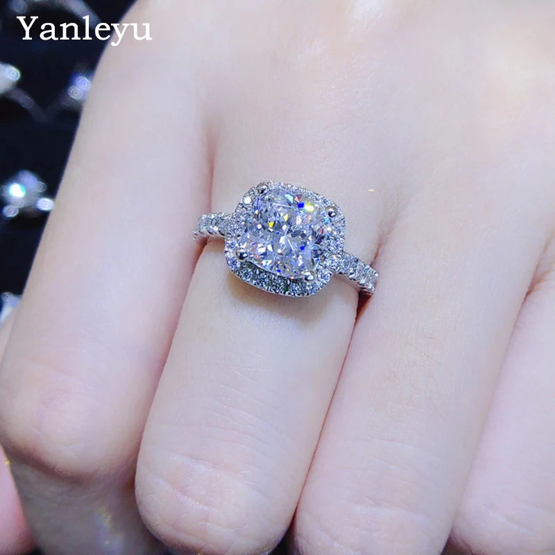 

Yanleyu Princess Square Cut Cubic Zirconia Pillow RingS for Women 925 Silver Color Wedding Engagement Jewelry Drop Shipping