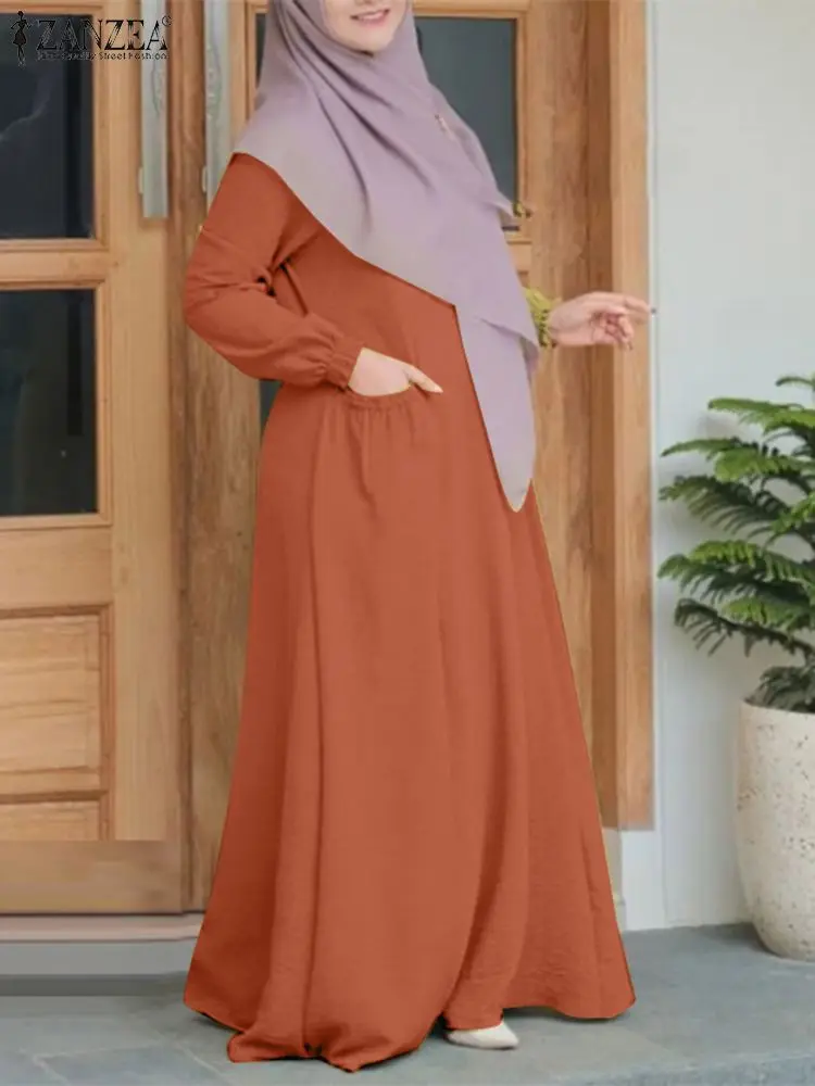 ZANZEA Fashion Muslim Maxi Dress Woman Long Sleeve O-Neck Dresses Elegant Party Sundress Female Vintage Marocain Vestidos 2023