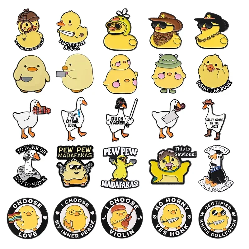 

Cartoon Yellow Duck Animal Collection Enamel Pins Creative Cowboy Duck Chick Knife Brooch Lapel Badge Jewelry Gifts Wholesale