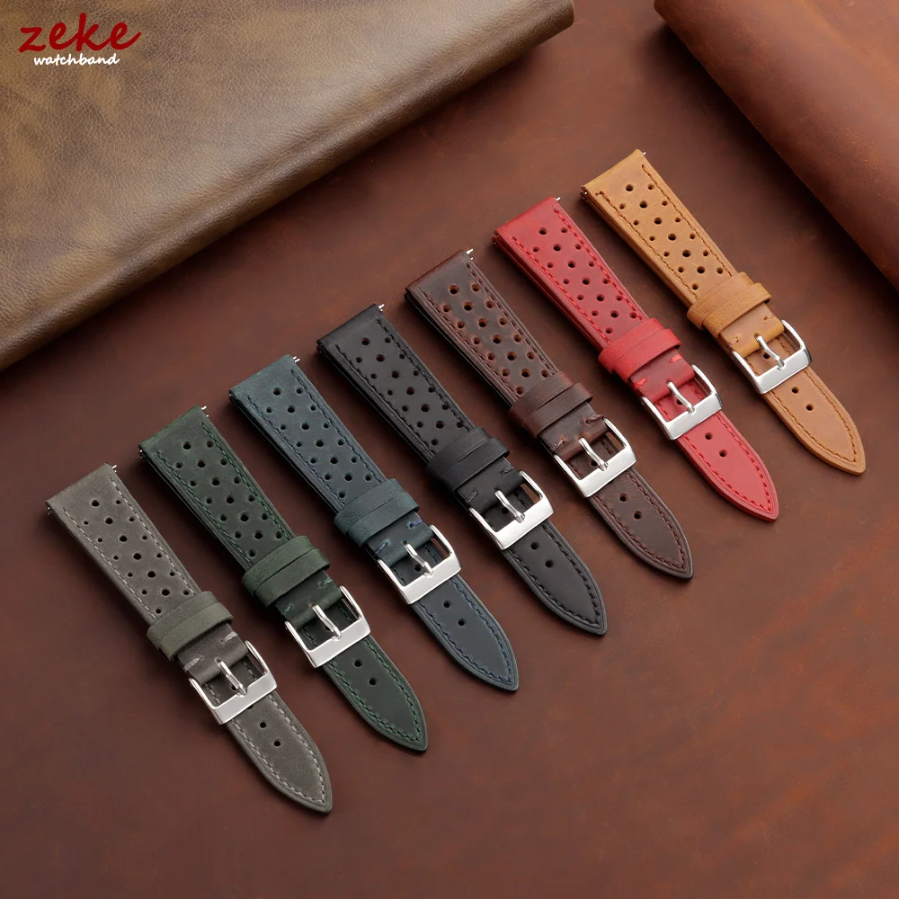 Vintage Racing Leather Watch Strap for Omega 18mm 19mm 20mm 21mm 22mm 24mm Quick Release Strap Brown Breathable Porous Watchband - view 2