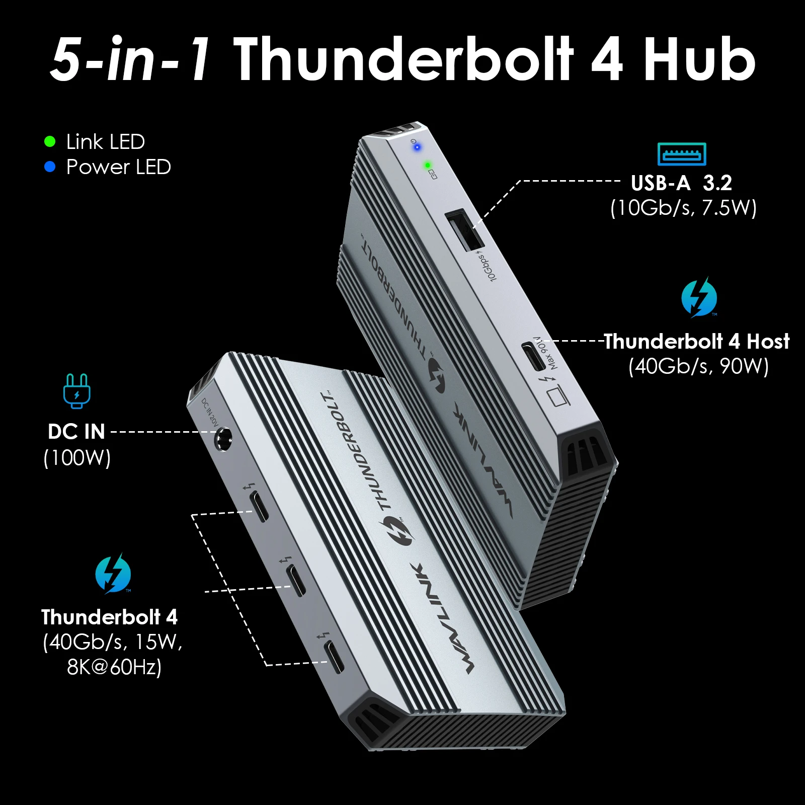WAVLINK 5in1 Thunderbolt 4 ハブ　美品 WAVLINK 5-in-1 Thunderbolt 4 ハブ 90W PD 充電 シングル 8K または