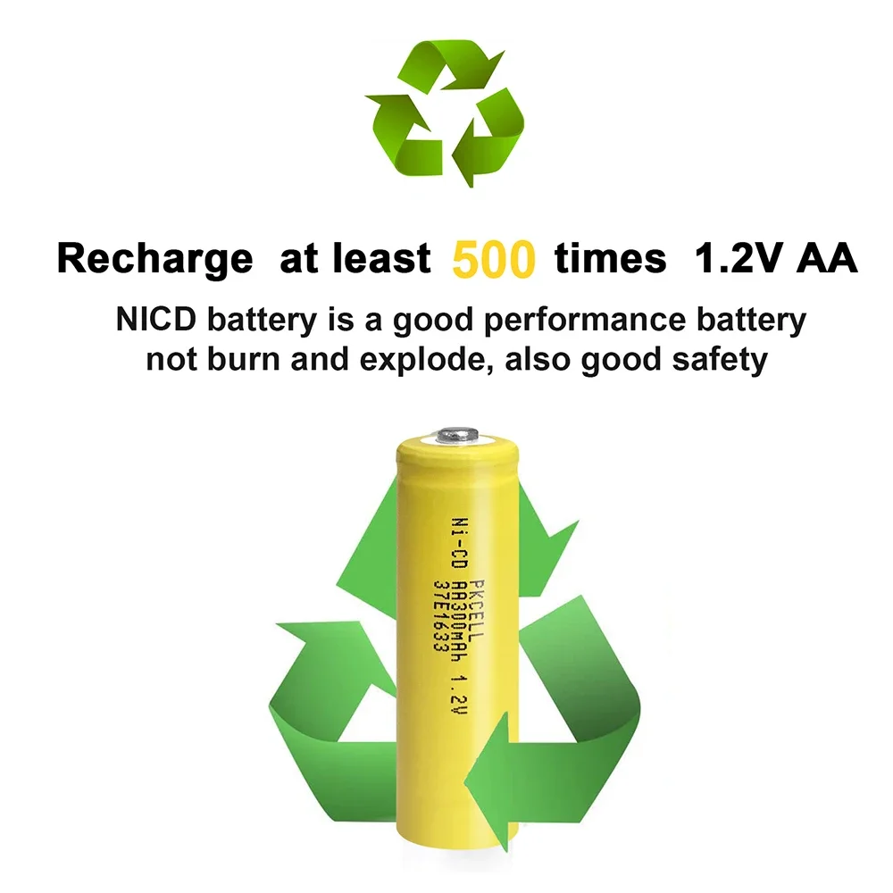 PKCELL 20PCS 1.2v Rechargeable Batteries AA NiCd Ni-Cd 300 mAh 1.2V Rechargeable Battery For Solar Outdoor Lighting Fixtures