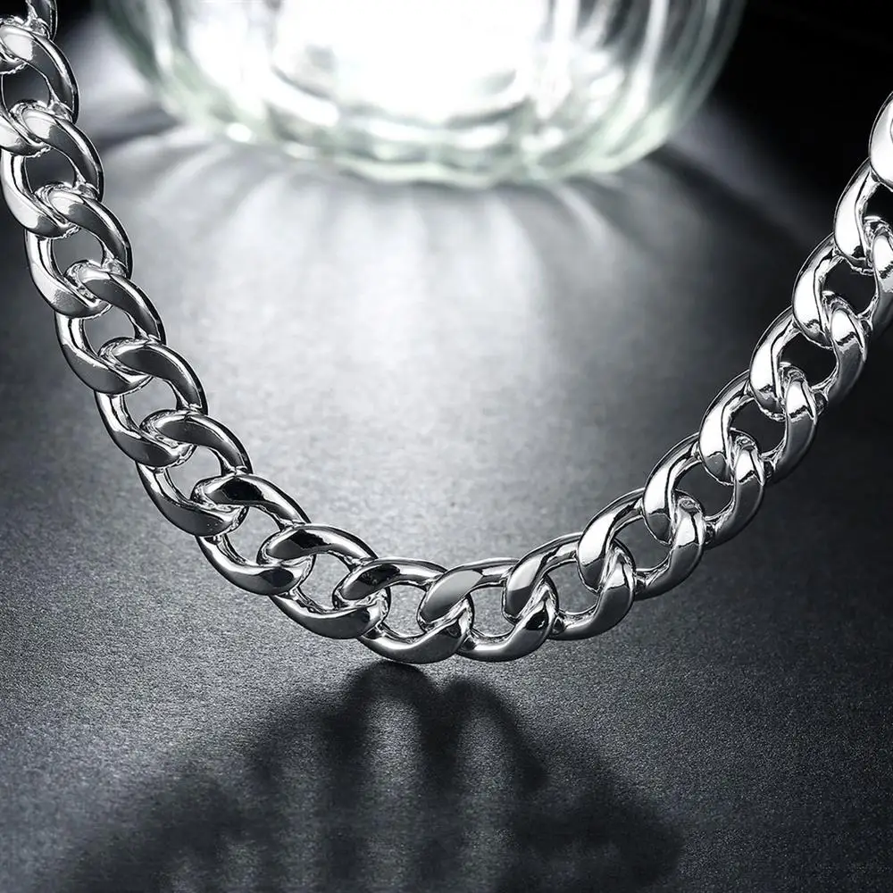 Fine 925 Sterling Silver Solid 10MM Chain Necklace Bracelets Jewelry Sets Wedding party Gift Fashion for Men Women 50/55/60CM