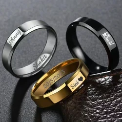 Engrave Names Stainless Steel Women Rings 4mm/6mm Smooth Personalized Engagement Wedding Jewelry Couple Gift for Lovers