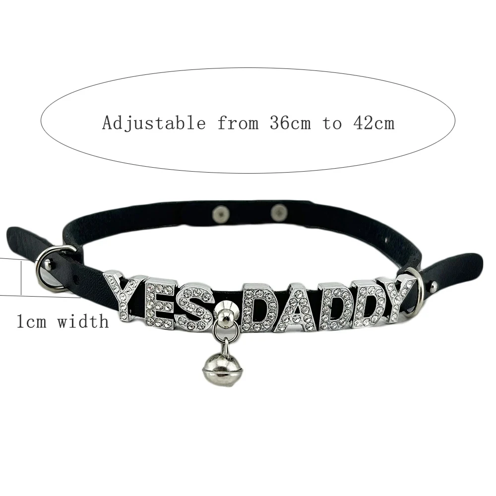 Bell Buckled Adjustable Leather Rhinestone Custom Letters Collar  Name Chocker Necklace Cosplay Jewelry Gift