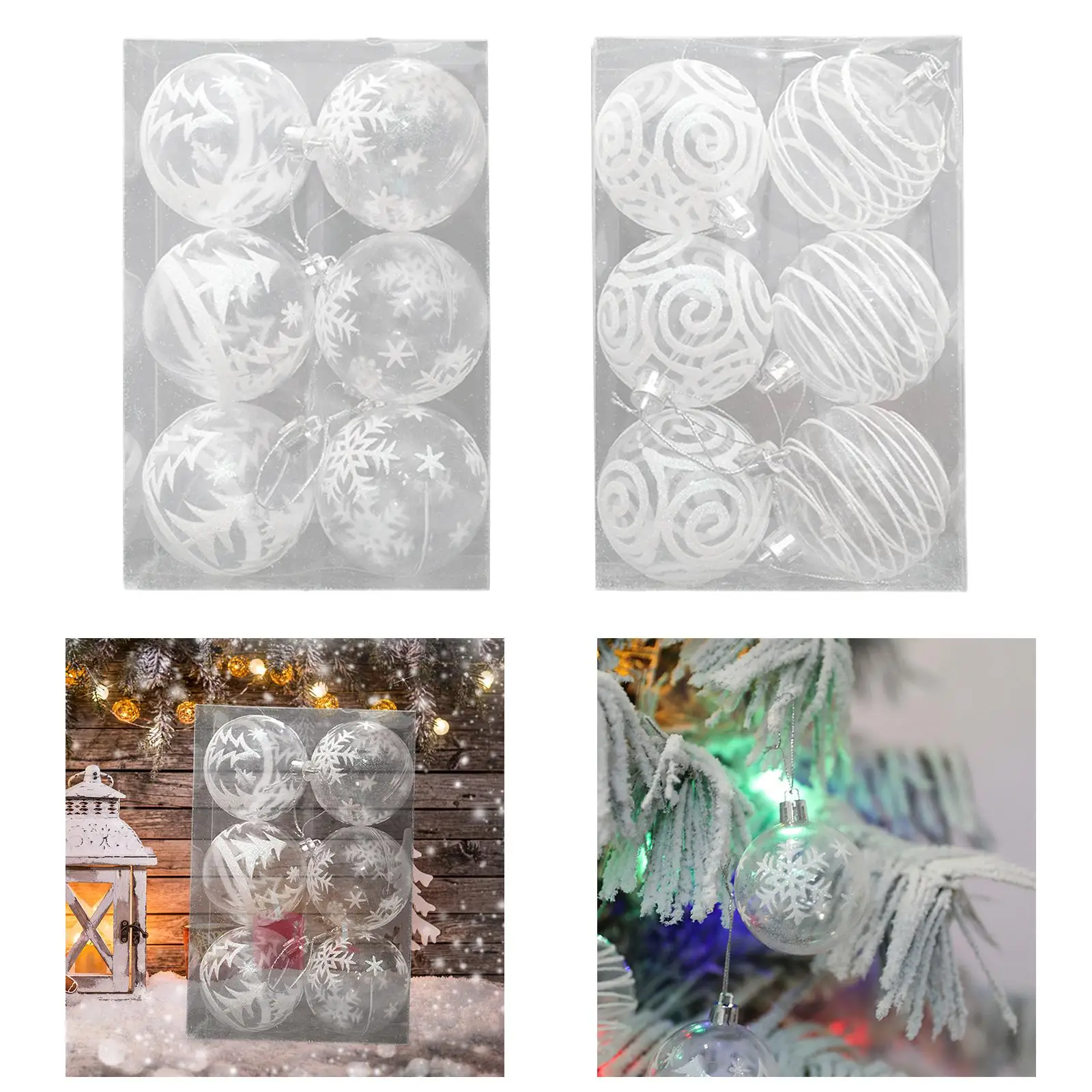 6 قطع من كرات عيد الميلاد الشفافة 60 مم زينة شجرة عيد الميلاد الصغيرة #1