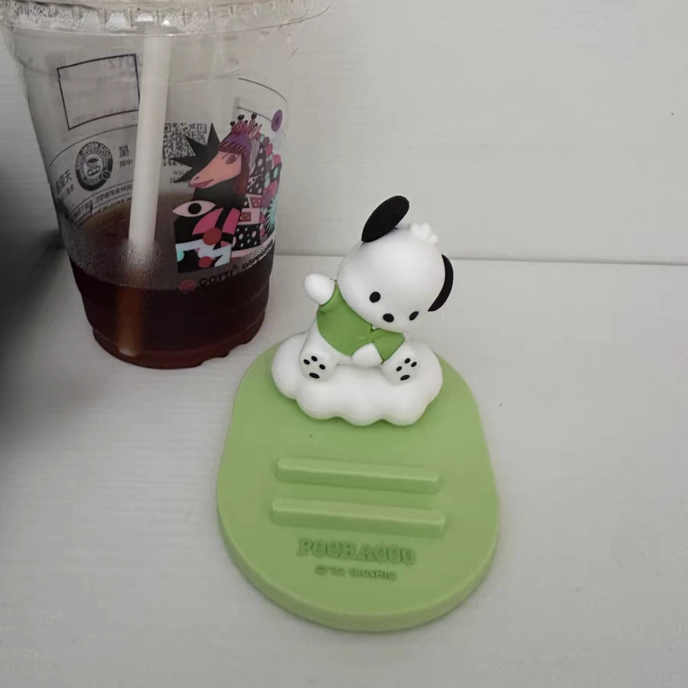 6.5cm Miniso Sanrio Pochacco Kuromi uchwyt na telefon komórkowy animacja Model figurki pcv śliczne figurki dla dzieci prezenty świąteczne zabawki