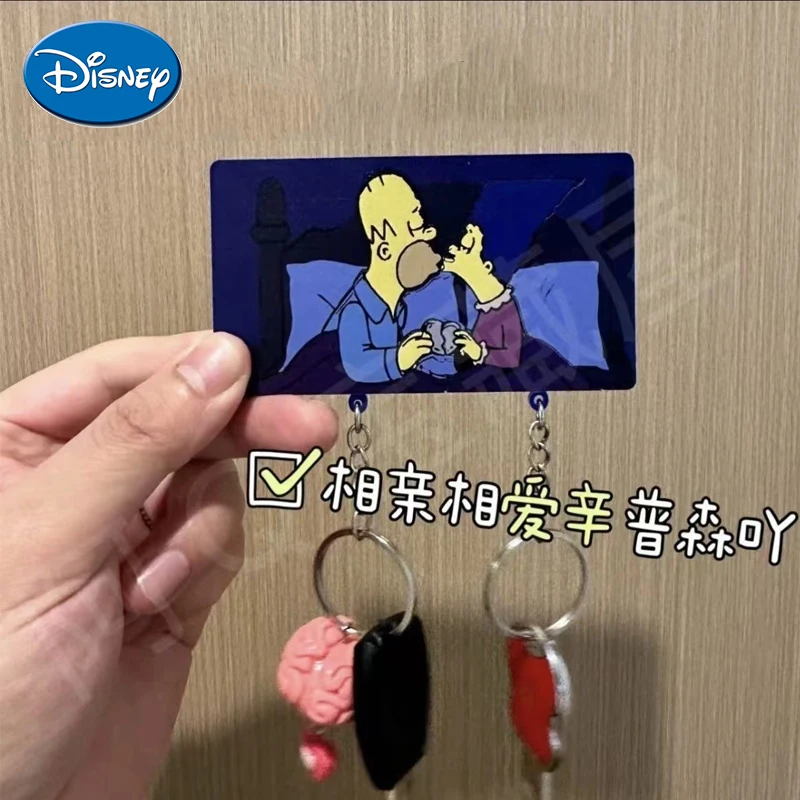 Disney The Simpsons Keychain Kawaii Mickey Mouse Winnie Pooh Holder Model Refrigerator Magnet Door Anti-lost Hook Keychains Gift