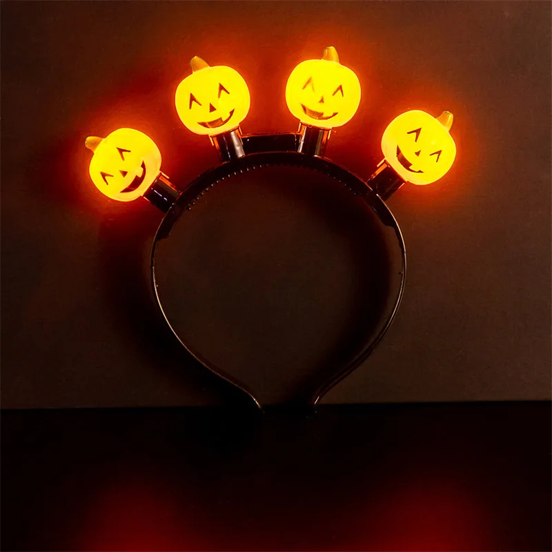 LED Glowing Halloween Glow Pumpkin Hair Band Flash Headwear Skull Hair Band Glow Adult KidsHalloween Party Decoration Headband