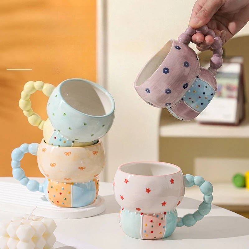 

Ceramic Dot Mug High Value Coffee Cup Creative Breakfast Milk Oatmeal Water Cup for Home