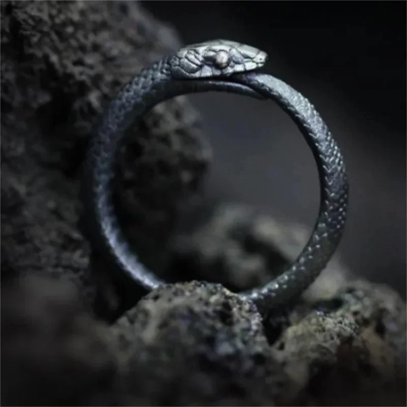 New Design Punk Black Live Mouth Ouroboros Couple Ring Dark Pioneer Party Gift Gothic Snake Ring Female Jewelry Wholesale