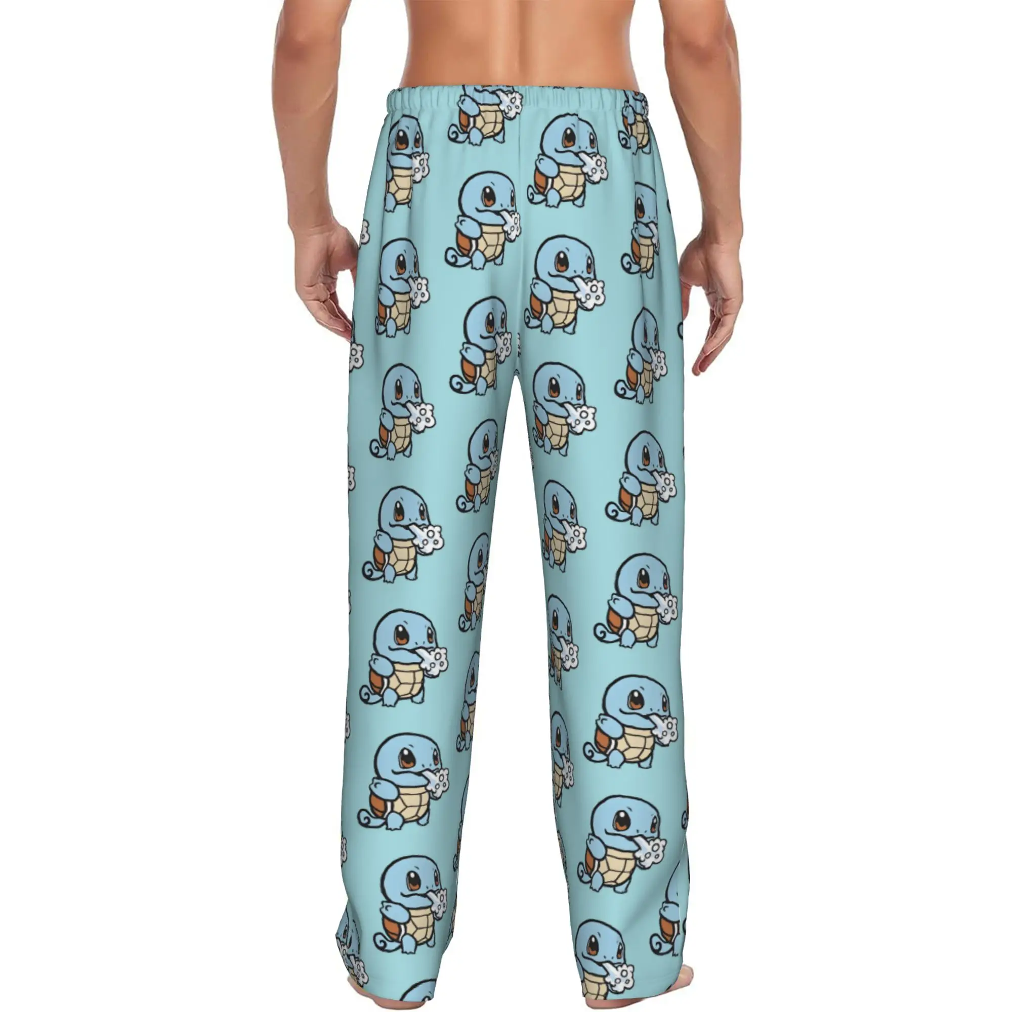 Custom S-Squirtled Turtle Cartoon Pajama Pants Sleepwear Men Elastic Waistband Cartoons Sleep Lounge Bottoms with Pockets