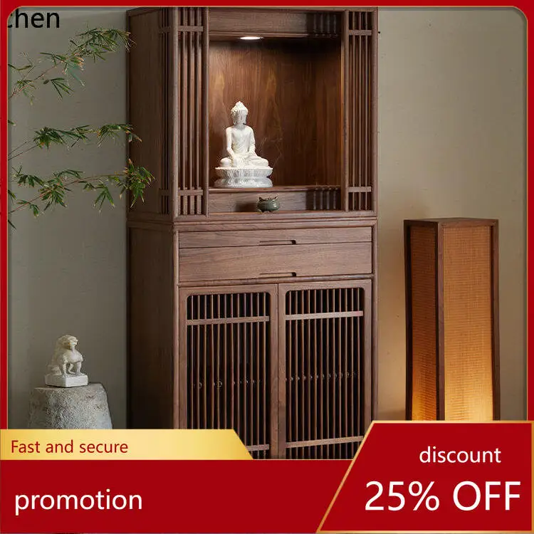 

Cz zen black walnut buddha niche cabinet altar table home god of wealth standing cabinet altar