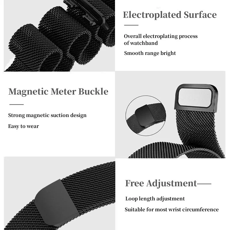 Milan Bracelet à boucle magnétique pour Huawei Band 8, remplacement du bracelet de montre intelligente, bracelets en métal