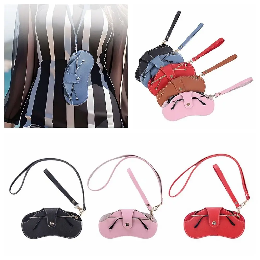 Eyewear Protector Hanging Neck Sunglasses Case Wrist With Buckle PU Leather Glasses Case Eyewear Cover Sunglasses Pouch