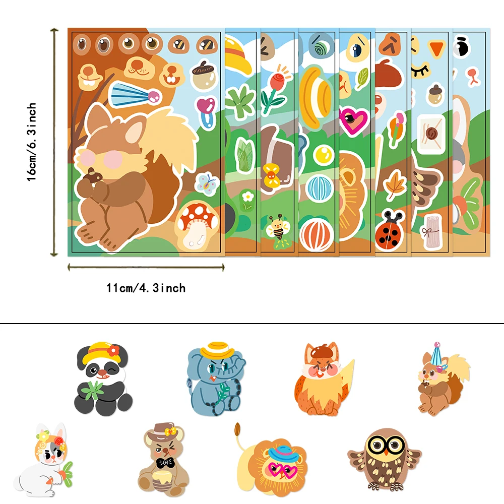 8PCS Cool Forest Animals Cartoon Stickers Decals For Kids DIY Laptop Scrapbook Fridge Graffiti Funny Sticker Toy Gifts