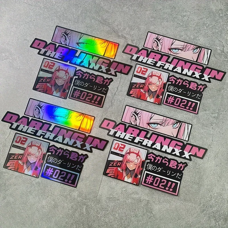 1セットのファッショナブルな「ダーリン・イン・ザ・フランキス」車用ステッカー、ゼロツーをテーマにした車用デカール、アニメの雰囲気を車に加えるのに最適です。