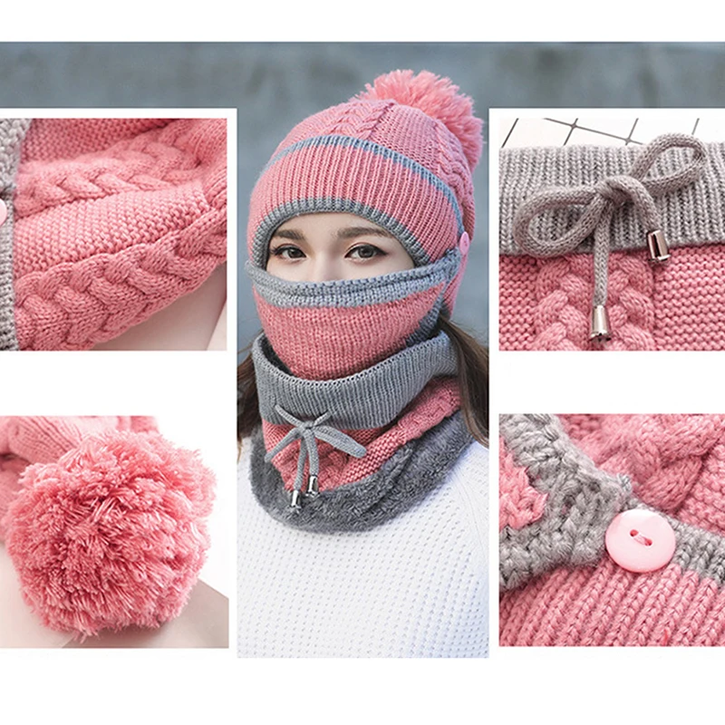 Fashion Autumn Winter Women\'s Hat Caps Knitted Warm Scarf Windproof Multi Functional Hat Scarf Set clothing accessories suit