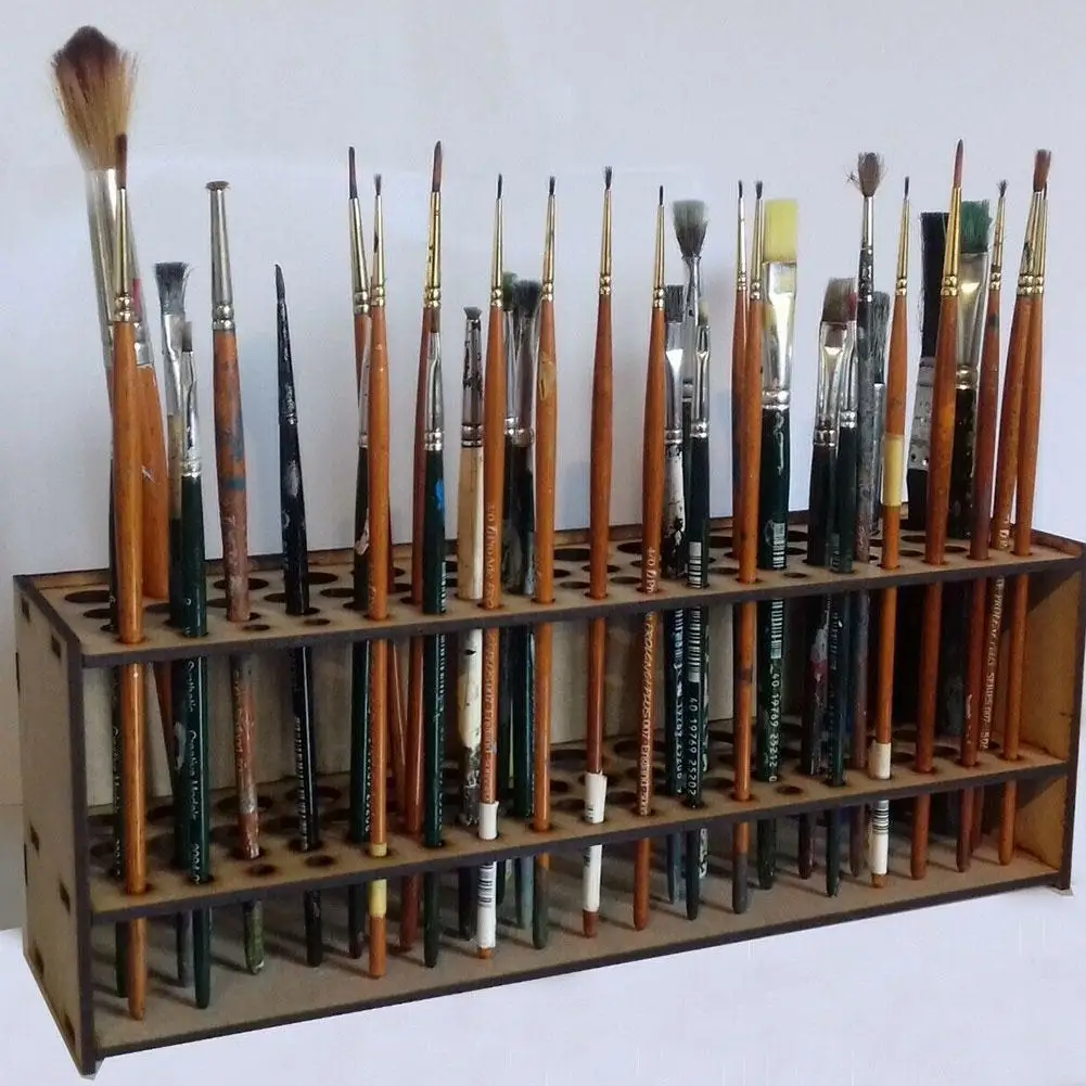 67 Holes Paint Brush Holder Wooden Paint Brush Holder Stand Desk Organizer Watercolor Brush Tray Rack For Pencils Paint Brushes