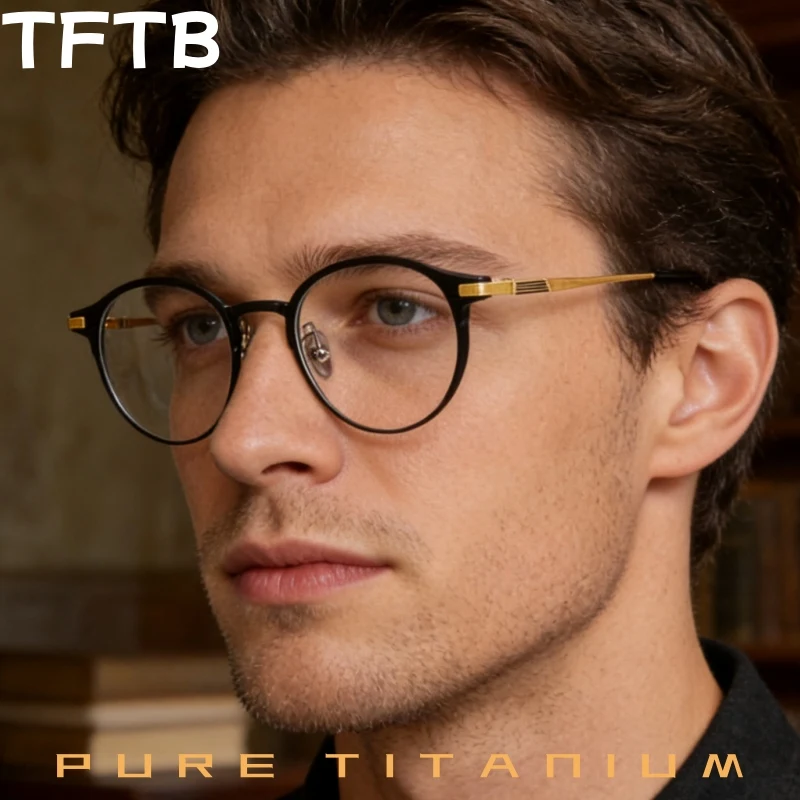 

TFTB High-quality Retro Round Small Size Men and Women Glasses Frame Ultra Light Thick Edge Design Pure Titanium Eyeglasses L508
