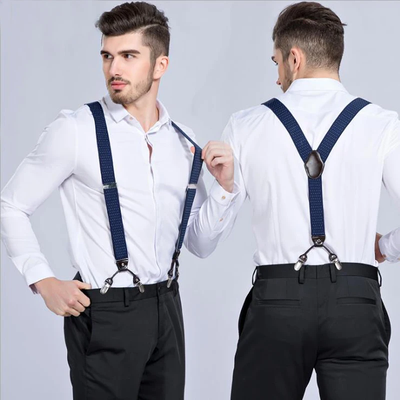 Mode Hosenträger Schwarz leder 6 Clips Hosenträger Vintage Casual Suspensorio Tirante Hosen Strap bretele Vater/mannes Geschenk