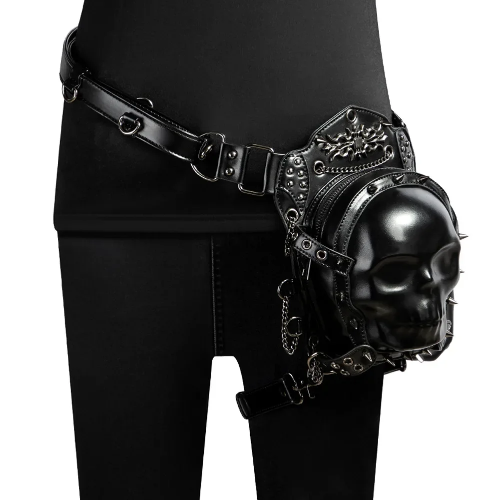 

Steam Rock Gothic Black Punk Rivet Skull Shoulder Waist Bag Backpack Halloween Cosplay Bags for Men Women