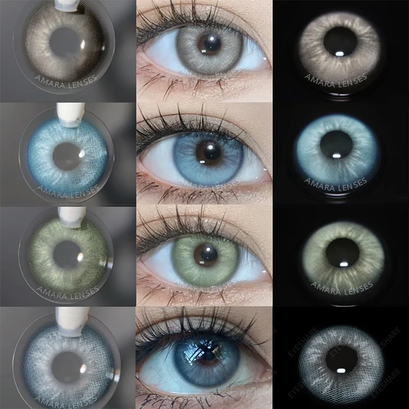 AMARA 1 par de lentes de contato coloridas para olhos, lentes marrons naturais, beleza, moda, lentes de contato azuis, contato verde