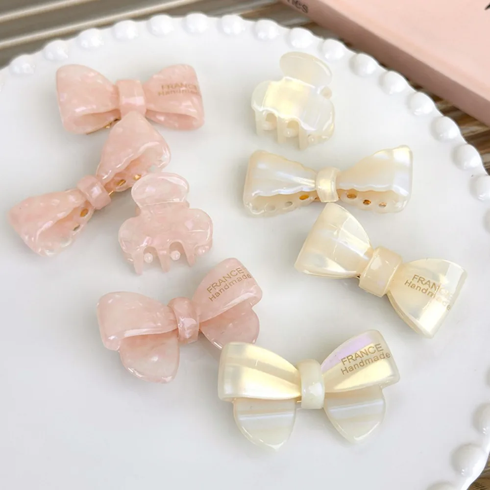 Korean Jelly Color Bow Hair Clip Mini Hair Claw Acetic Acid Bow Side Clip Barrettes Cute Top Clip Hair Accessories