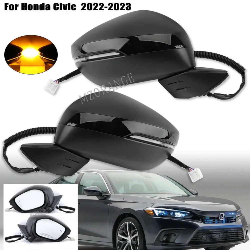 

Автомобильное боковое зеркало заднего вида для Honda Civic 2022 2023, электрические зеркала с подогревом, указатель поворота, внешнее зеркало для слепых зон