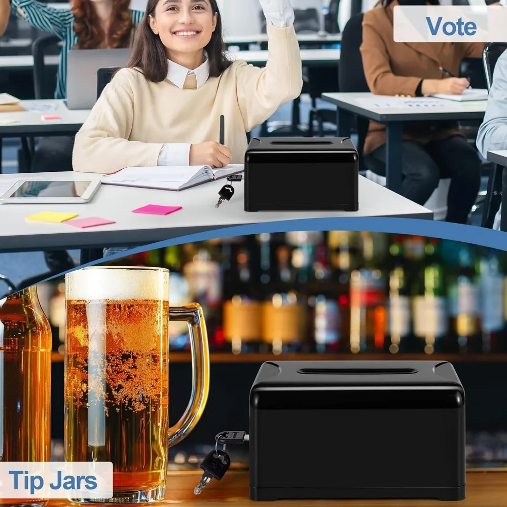 Polmart Tip/Donation/Suggestion/Business Card Collection Box with Lock (Black), 12-Pack