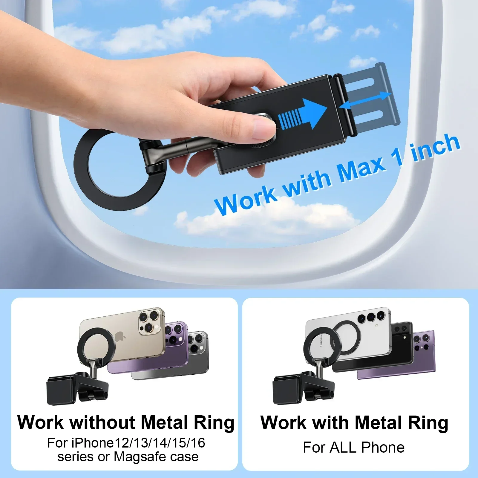 Eary Universal Travel Phone Holder Mount For Desk With 360° Rotation Long Flight Must Have Phone Stand  Accessory For Airplane