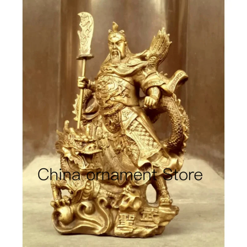 Hero Guan Gongyu Old Bronze Warrior Sword Vertical Dragon Statue