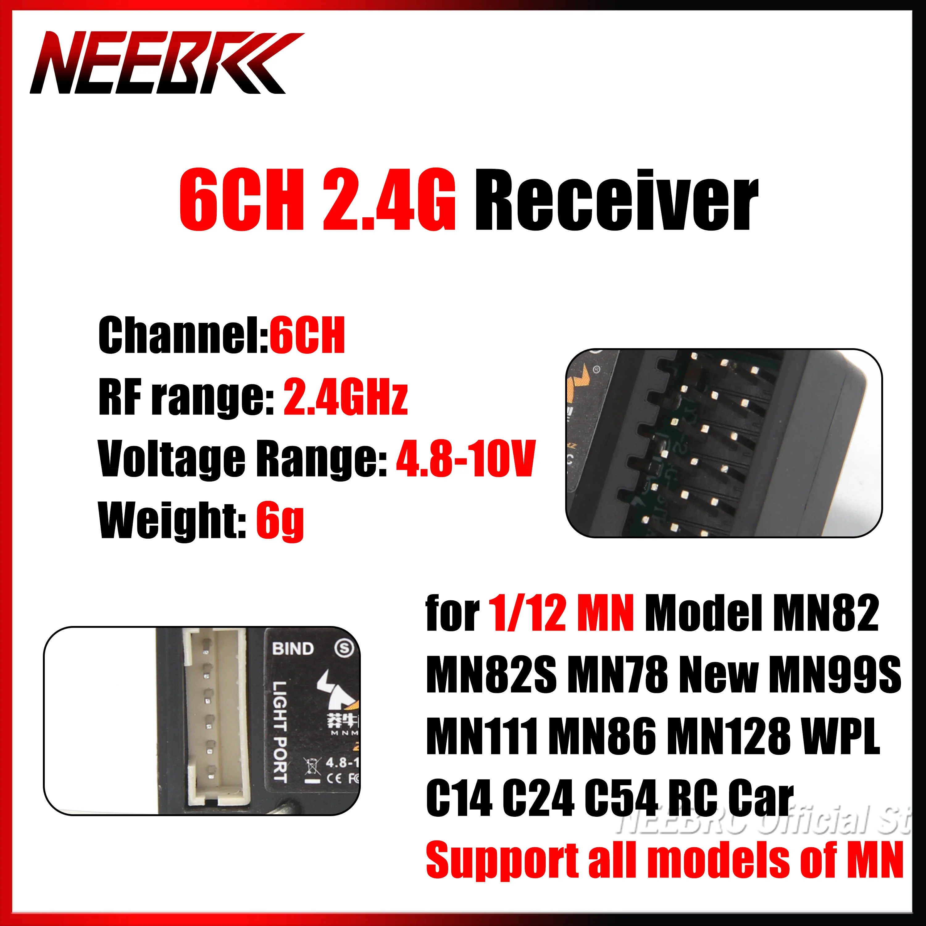 

6CH 2.4G 4.8-10V DC Linkage LED Light Group RC Приемник для 1/12 MN MN82 MN86S MN78 MN99S MN128 MN168 Гусеничный автомобиль Лодка Танк Часть