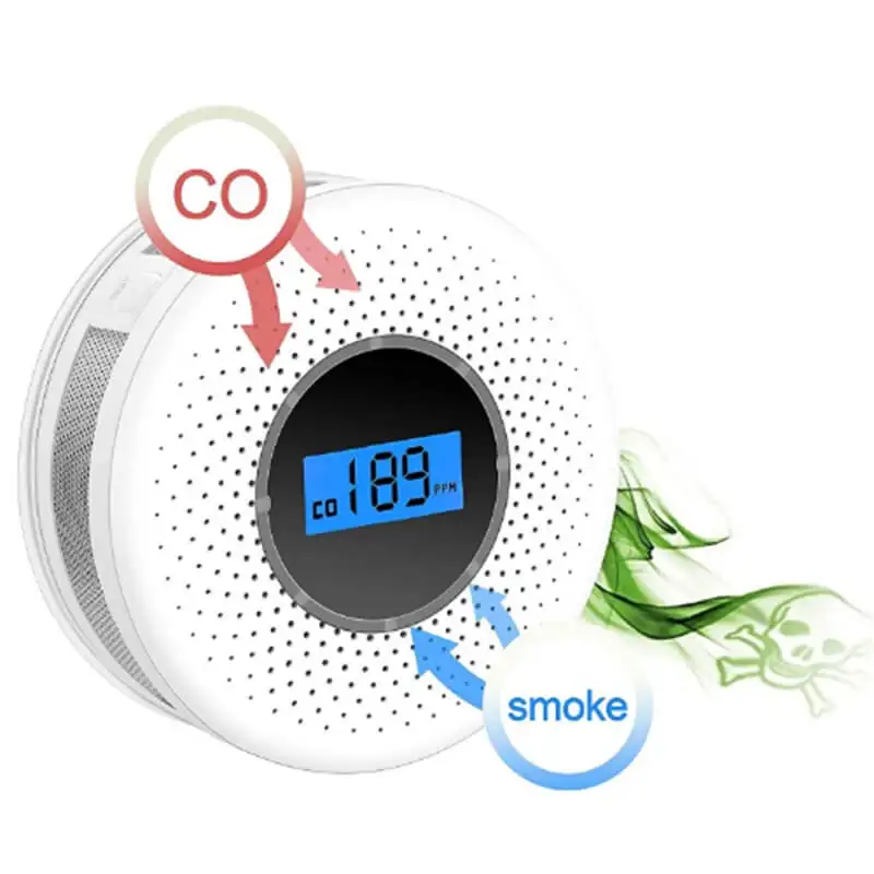 Sensor de fumaça detectores de alarme co combinação fotoelétrica detector de fumaça e monóxido de carbono com display operado por bateria