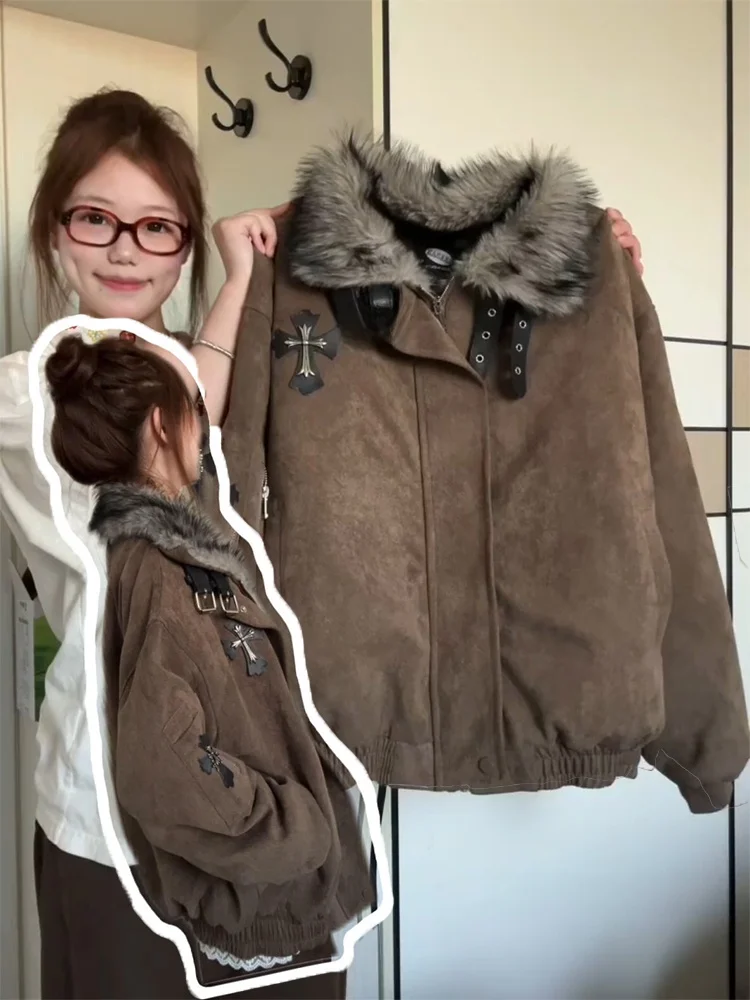 معطف Jaet من القطن للرجال من Retro American Sle مع ياقة من الفرو بتصميم متقاطع ملابس خارجية شتوية دافئة