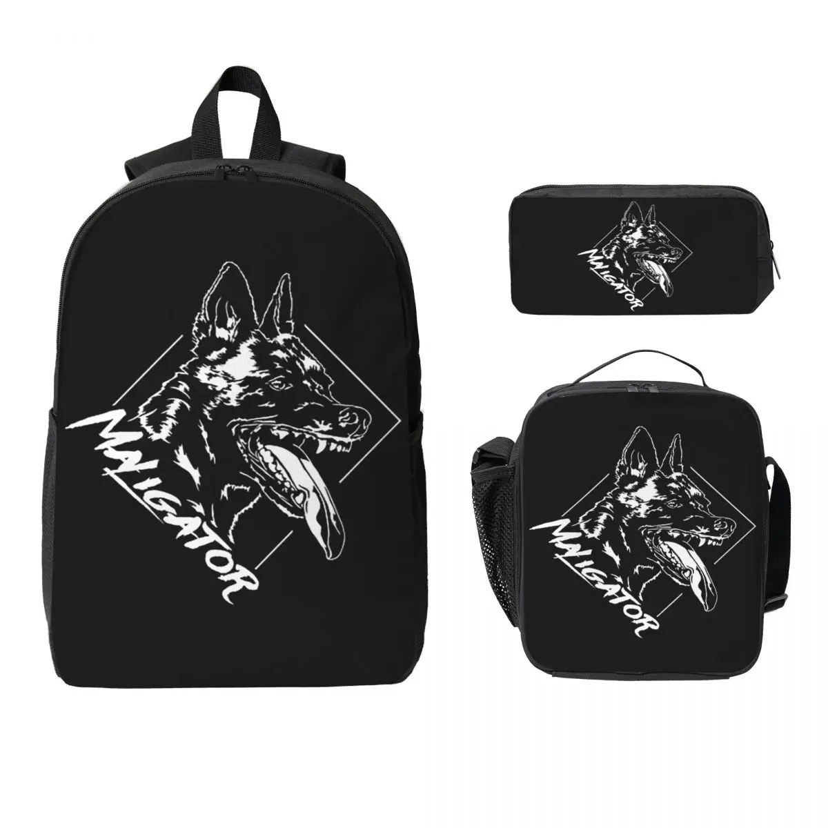 

Maligator Belgian Shepherd Dog Malinois Portrait Backpack BookBag School Bag Shoulder Bags 3ps Insulated Lunch Bag Pencil Case