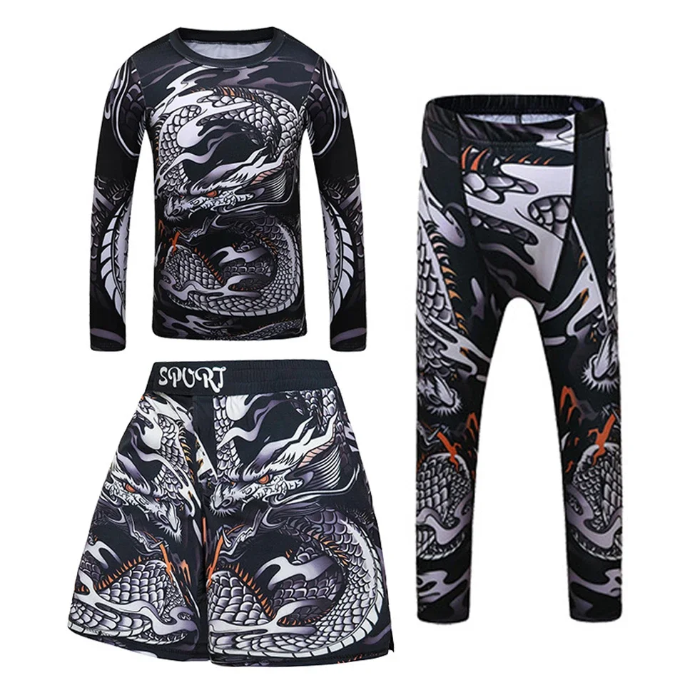 Snake Kids jiu jitsu MMA T-shirt+Pant Bjj Rashguard KickBoxing Set Boy Children Muay Thai Shorts MMA Clothing Compression Tights