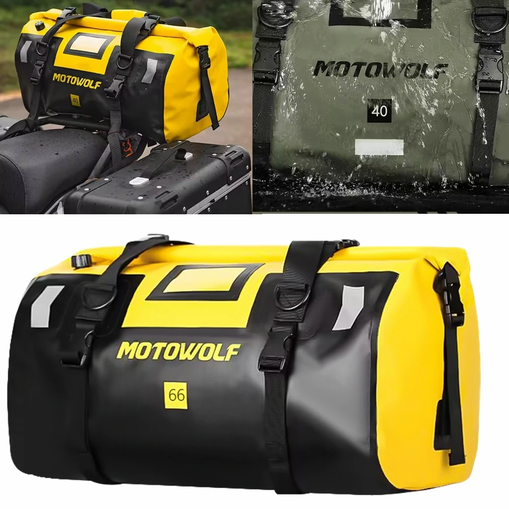 Motorcycle Waterproof Tail Bag Travel Outdoor Dry Luggage Roll Pack Bag 40/66 Motorbike Luggage Backpack Motorcycle Seat Bag