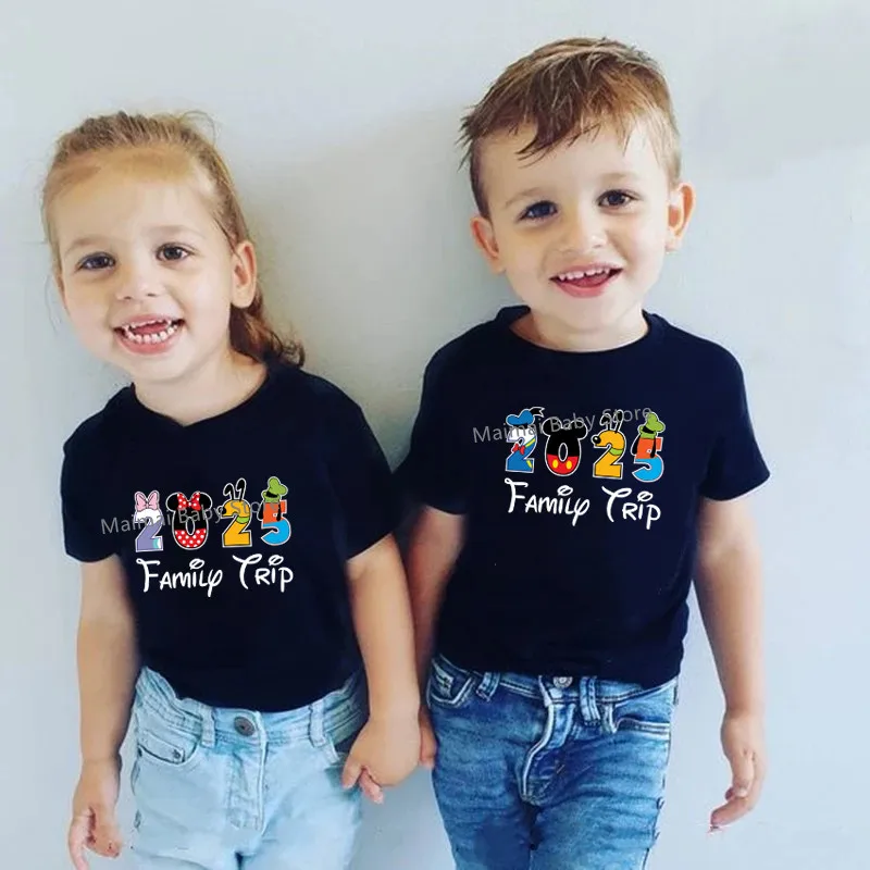 2025 Family Trip Shirts Funny Mickey Minnie Family Matching Outfits Look First Disneyland Trip Dad Mom Kids Tshirt Baby Clothes