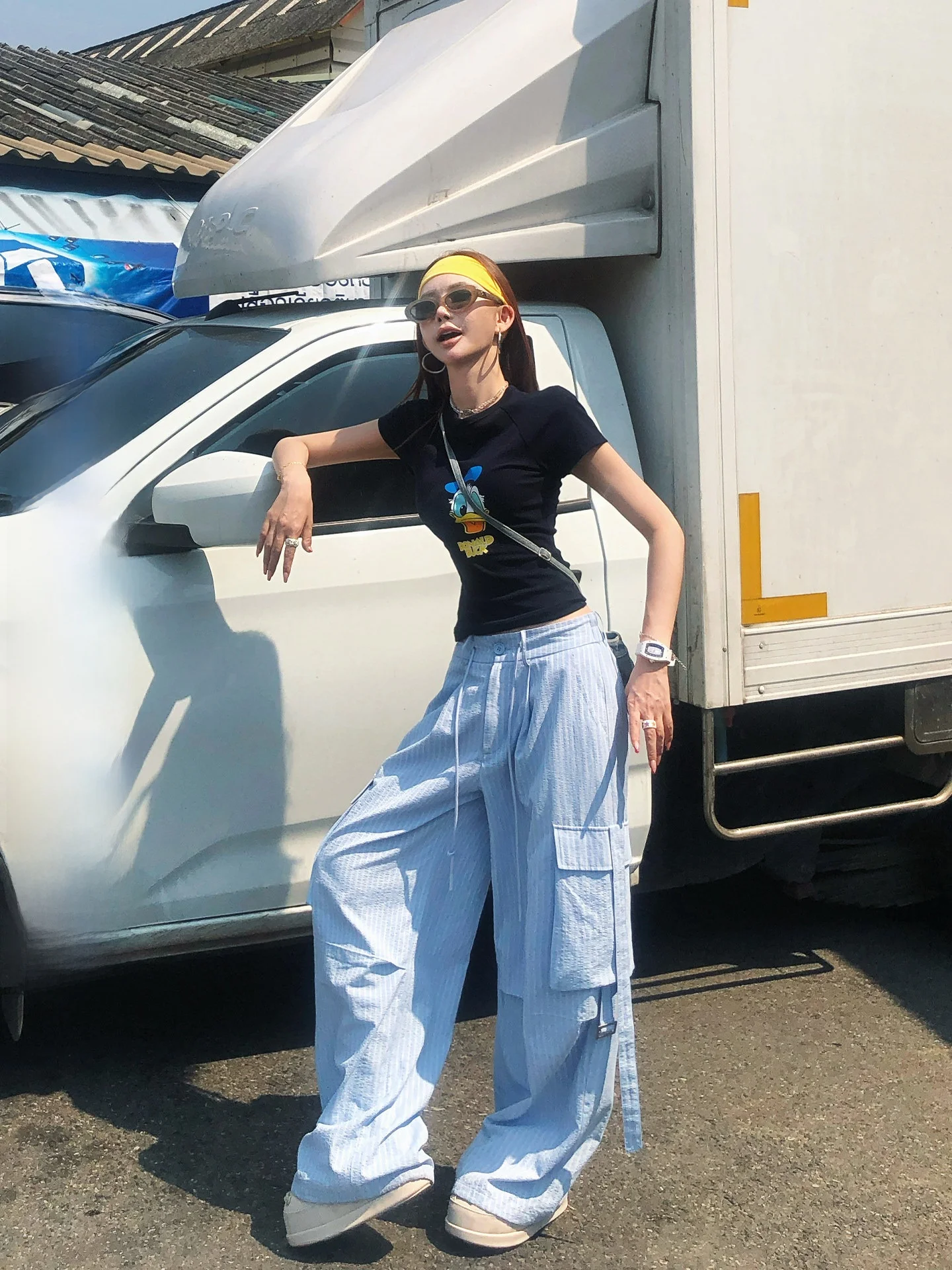 

Свободные хлопковые рабочие брюки-комбинезон с широкими штанинами, 40% хлопок, повседневные, женские, на раннюю весну, универсальные, с большими боковыми карманами, низкой посадкой, на пуговицах