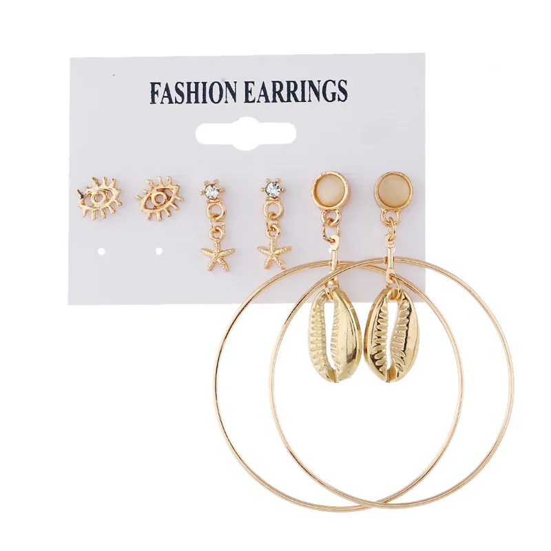 Bohemia Shell Starfish Dangle Earring Set For Women Summer Beach Eyes Circle Drop Geometric Earrings Girls Fashion Jewelry Gift