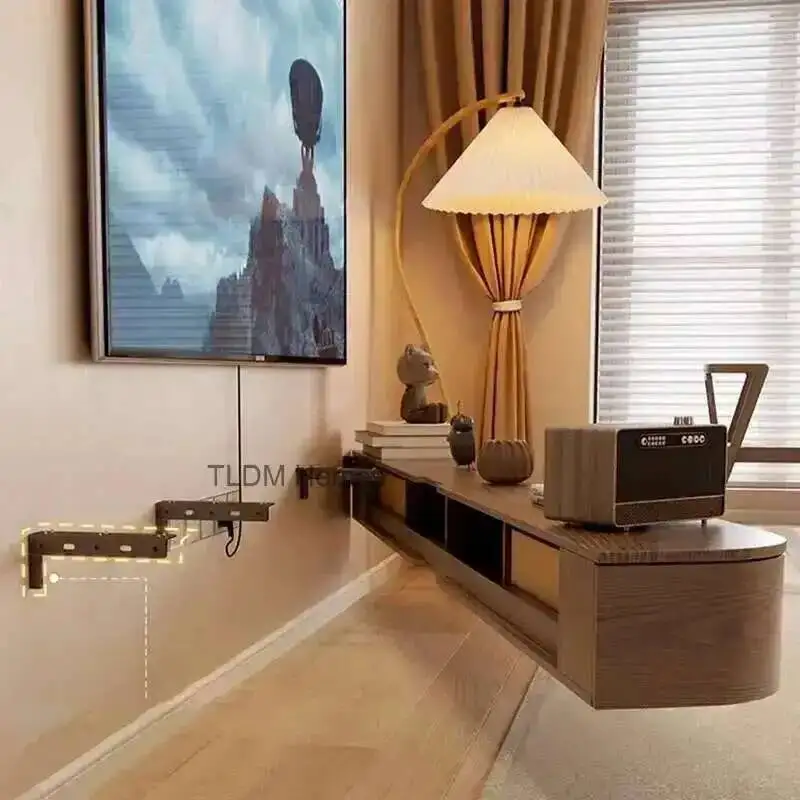 بسيطة الحديثة خشب متين علقت خزانة التلفزيون المنزلية شقة صغيرة معلقة غرفة المعيشة التلفزيون تقف خزانة الأثاث #4