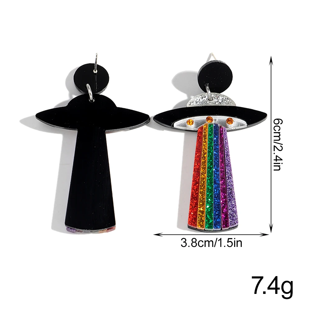 Trendy Glitter Acrylic Colorful UFO Pendant Earrings Funny Halloween Earring Jewelry Gifts for Women