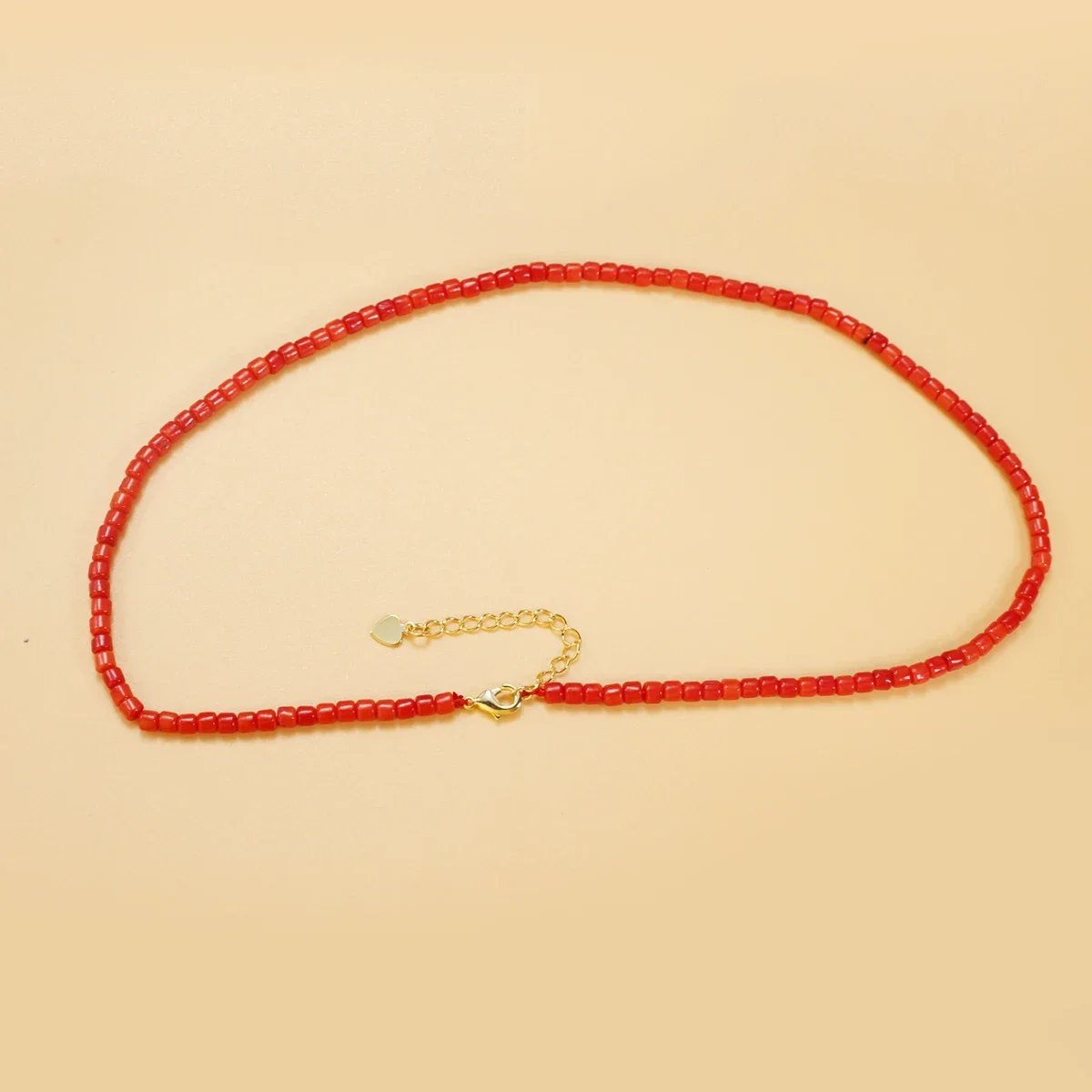 Natural Stone Red Coral Cylindrical Loose Spacing Small Beaded 3x3mm Jewelry Chokers Necklace Accessories Charm Gift 38+5cm