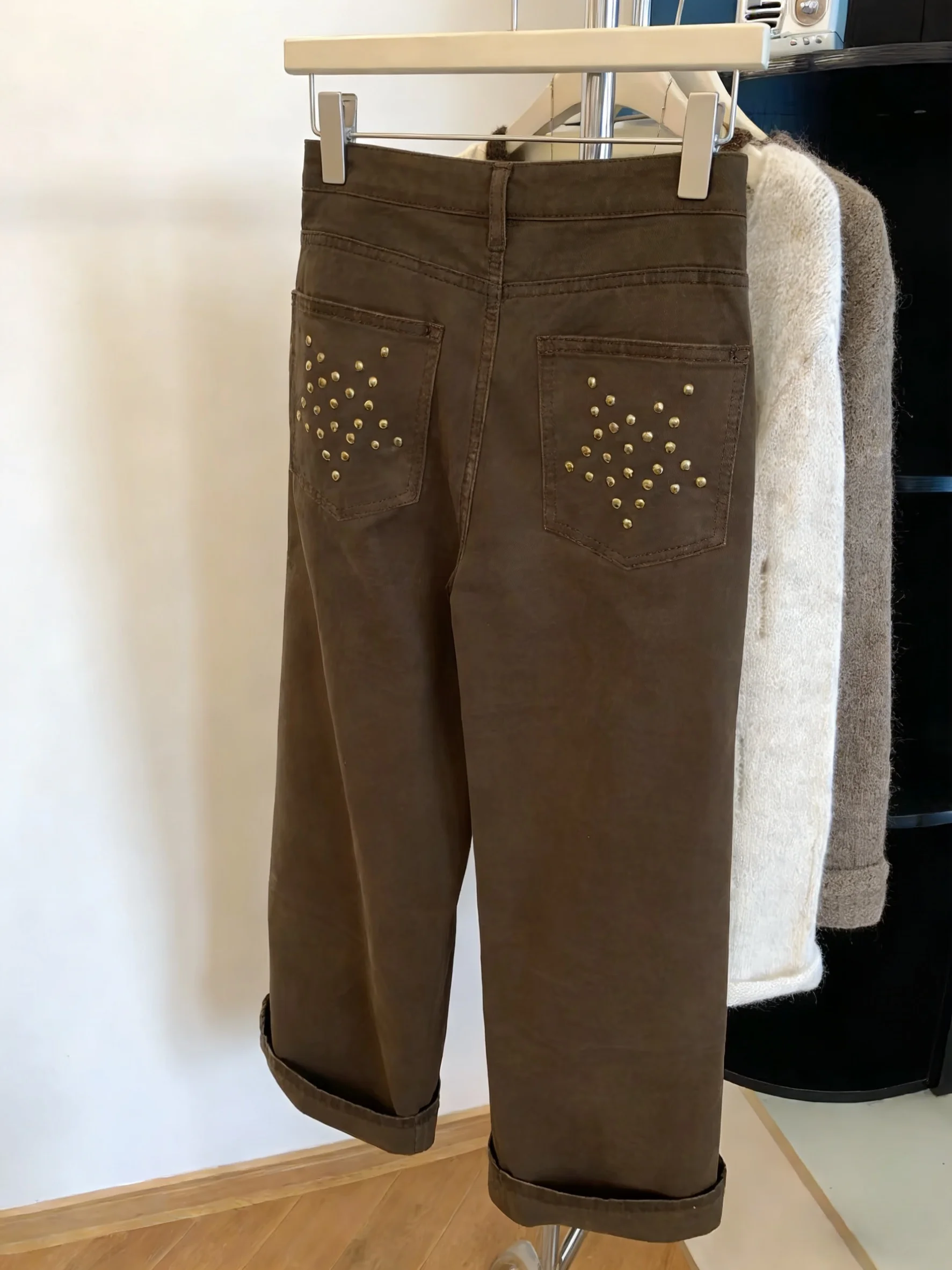 

Retro American Coffee Color keted Jeans Women's Loose Fit Spring Autumn Denim Pants Bell Bot Casual Straight Leg Jeans