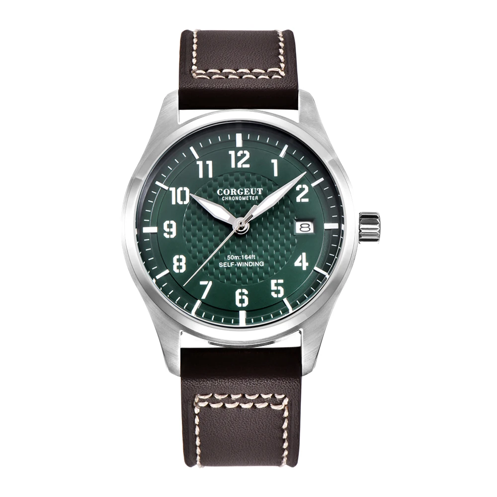 

Мужские часы Corgeut NH35 с зеленым циферблатом, автоматические часы NH35, механизм PVD, 316L SS, полированные светящиеся водонепроницаемые механические часы для мужчин