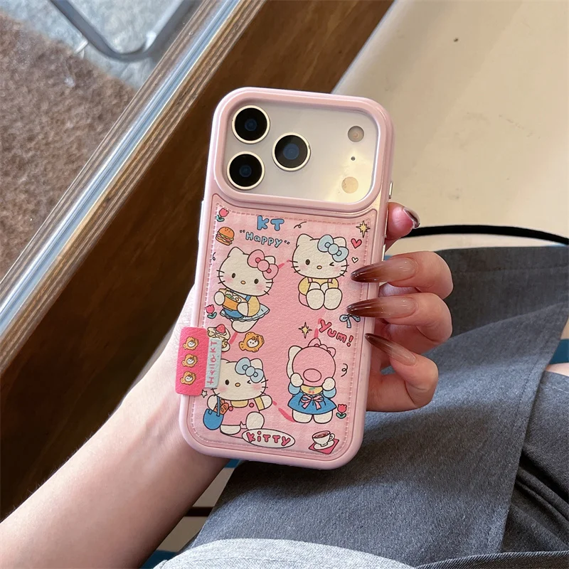 اليابانية لطيف الكرتون Hellokitty الوردي قضية الهاتف آيفون 17 برو 16 15 14 برو ماكس غطاء جلد للصدمات حالات Kawaii Funda
